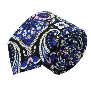 Cravate Liberty homme Coton-Lin. Paisley Rose et bleu