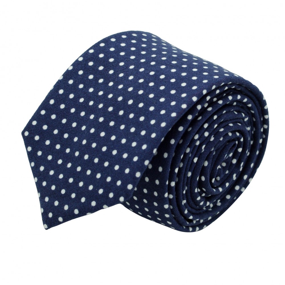 Cravate slim pour homme Bleu à fins pois blanc