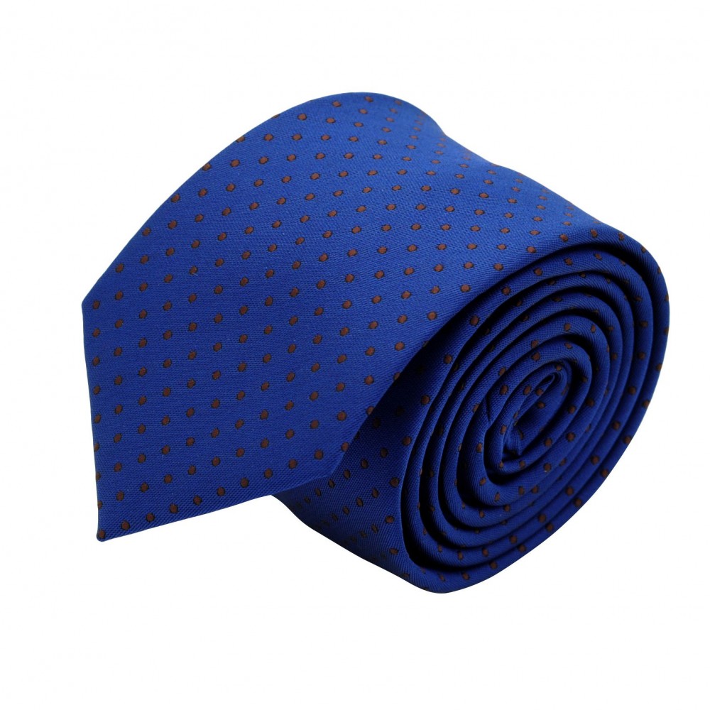 Cravate slim pour homme Bleu à fins pois marron