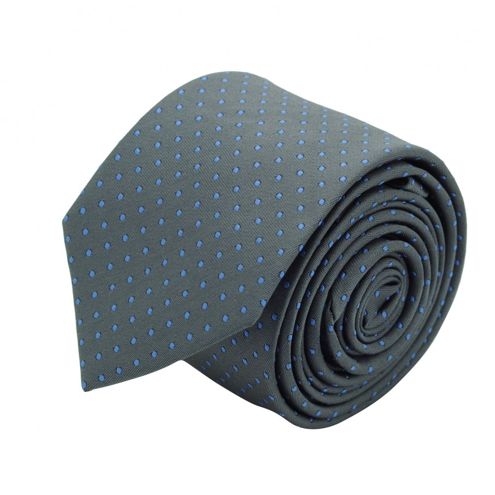 Cravate slim pour homme Gris à fins pois bleu