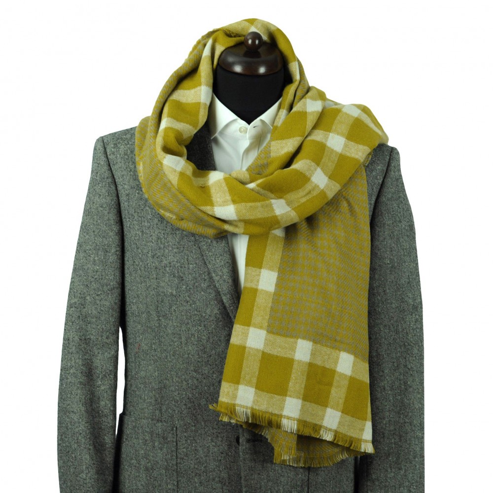 Foulard pour homme Jaune moutarde pied-de-poule