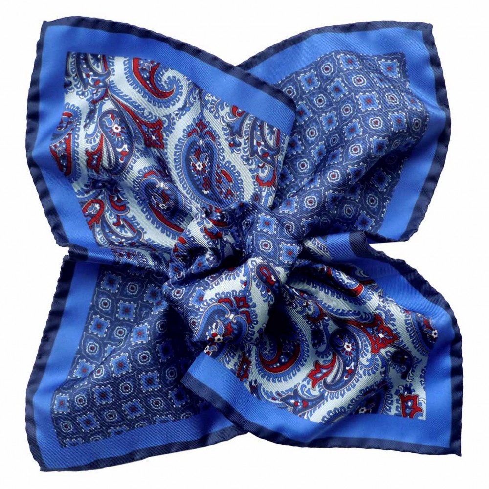 Pochette de costume Soie Bleu double motif