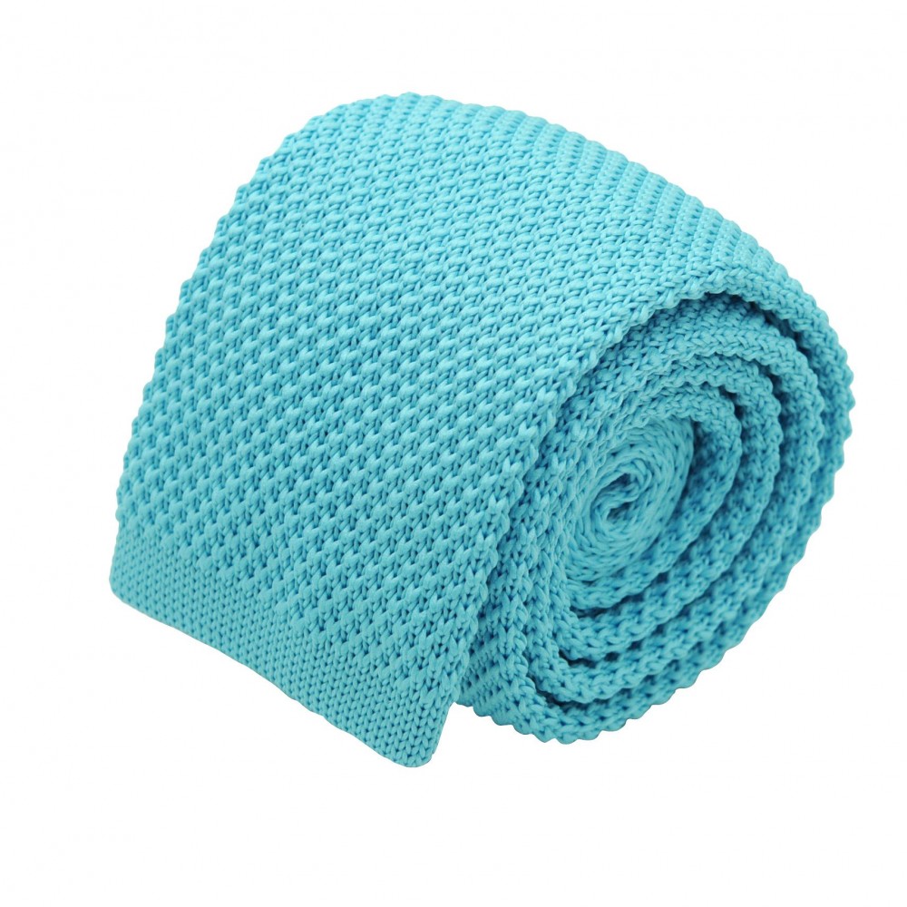 Cravate tricot homme. Bleu Turquoise uni