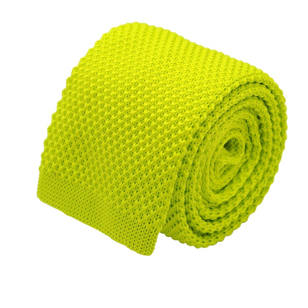 Cravate tricot homme. Vert fluo uni