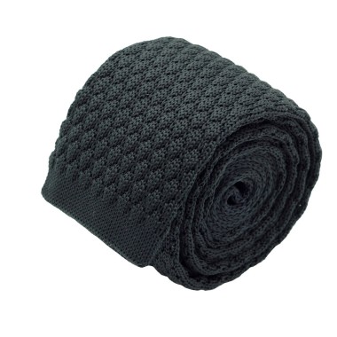 Cravate tricot homme. Noir grosse maille uni