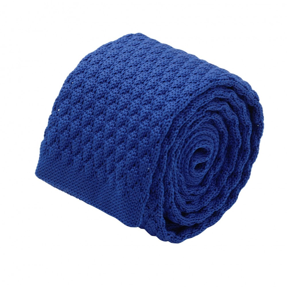 Cravate tricot homme. Bleu roi grosse maille uni