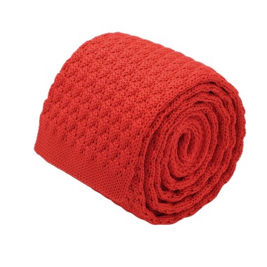 Cravate tricot homme. Rouge grosse maille uni