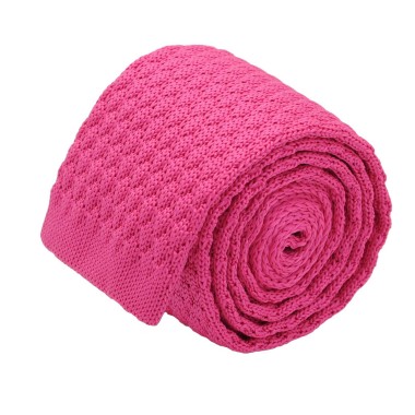 Cravate tricot homme. Fuchsia grosse maille uni