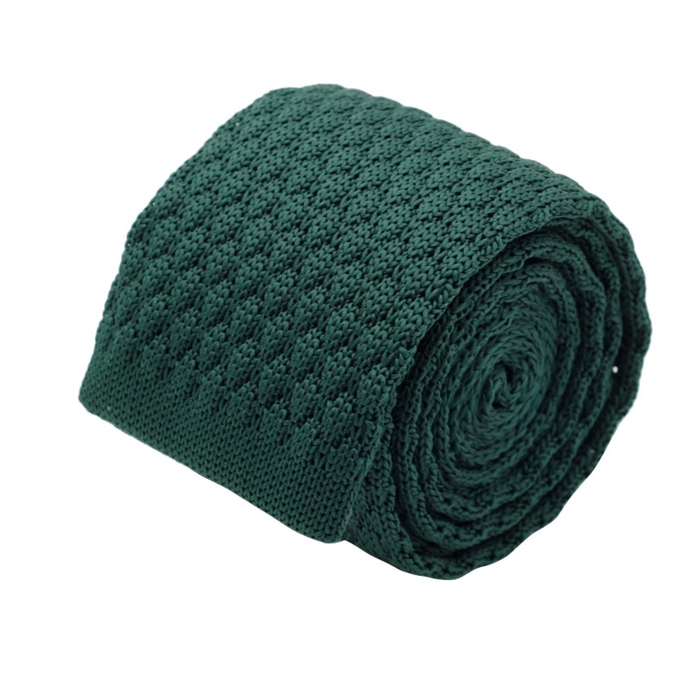 Cravate tricot homme. Vert bouteille grosse maille uni