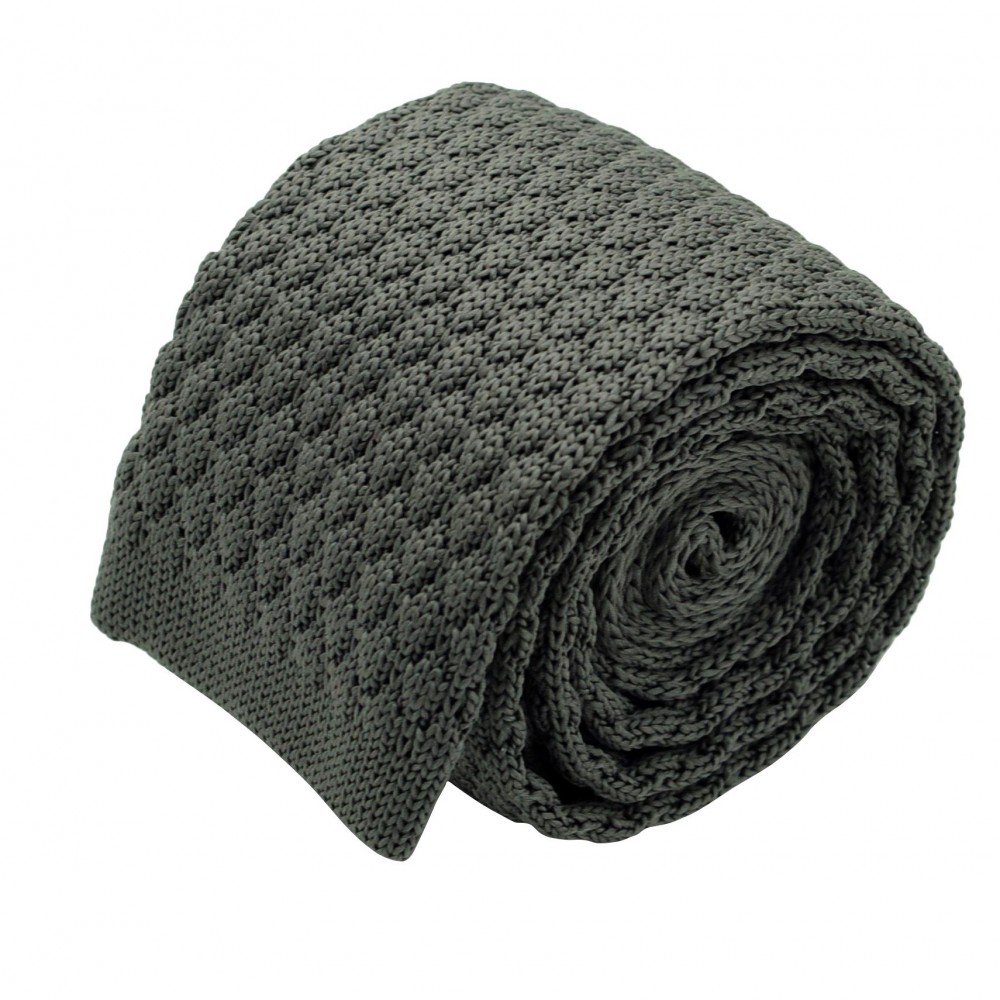 Cravate tricot homme. Gris anthracite grosse maille uni