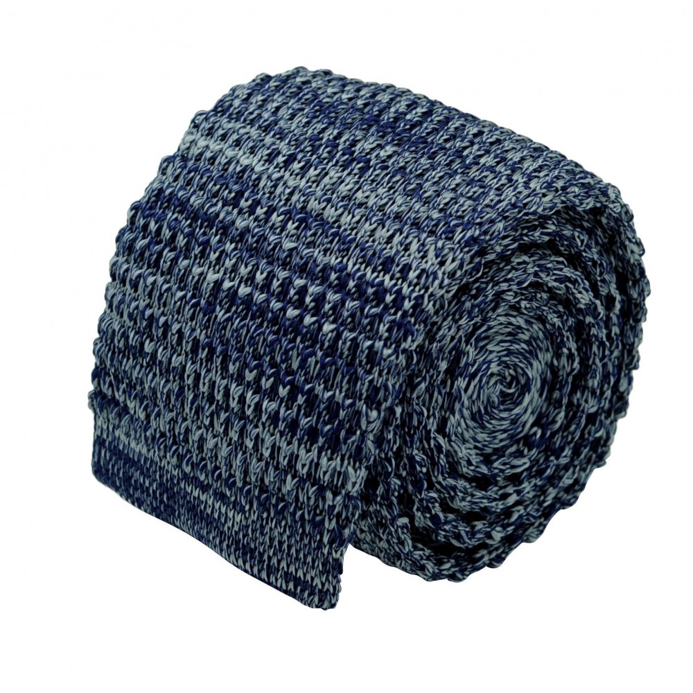 Cravate tricot homme chinée. Bleu marine