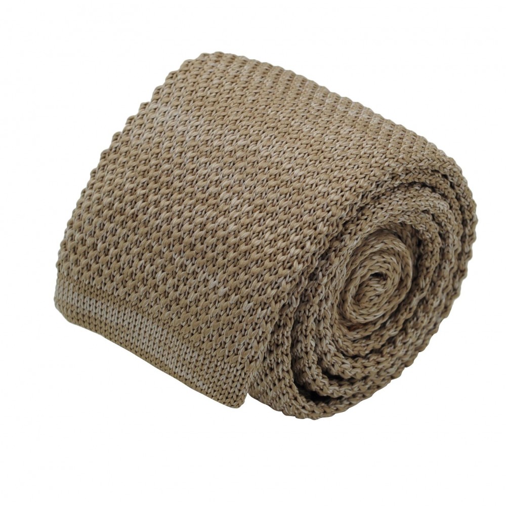 Cravate tricot homme chinée. Marron tabac