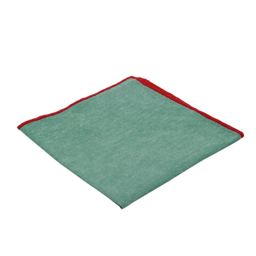 Pochette de costume homme. Vert à liseret rouge