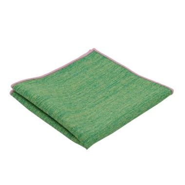 Pochette de costume homme. Vert chiné à liseret rose