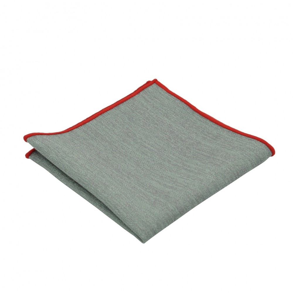 Pochette de costume homme. Gris argent chiné à liseret rouge