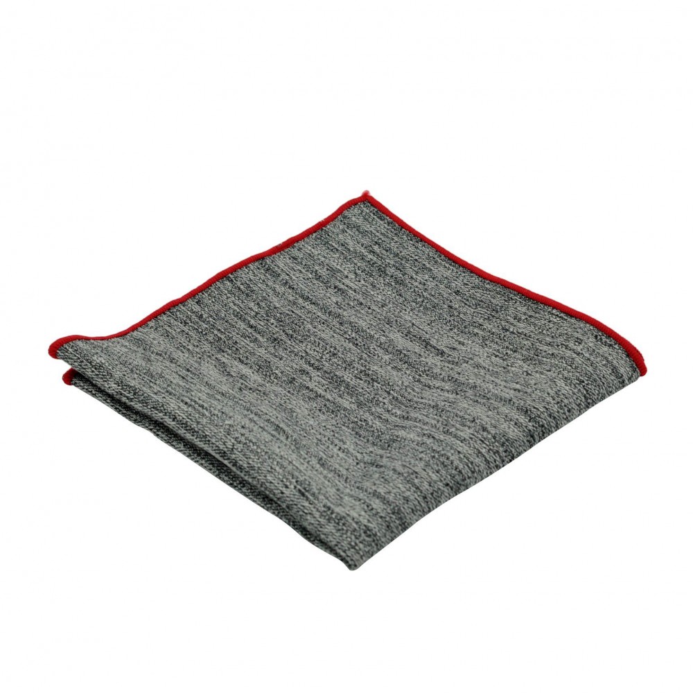 Pochette de costume homme. Gris chiné à liseret rouge