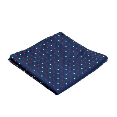 Pochette de costume à Pois. Bleu marine à pois rouges et blancs