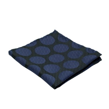 Pochette de costume fins et gros Pois. Noir à pois blancs et bleus