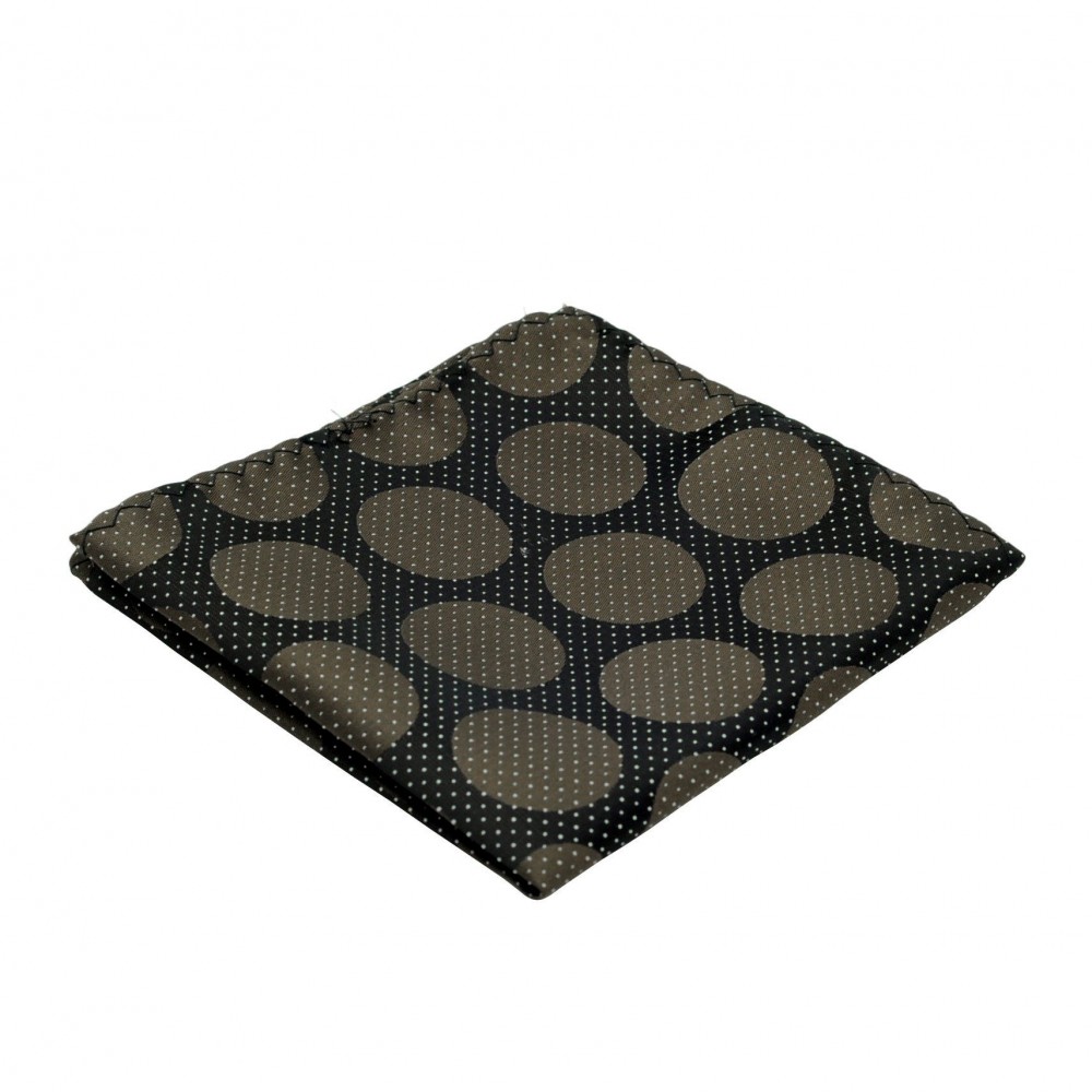 Pochette de costume fins et gros Pois. Noir à pois blancs et marron