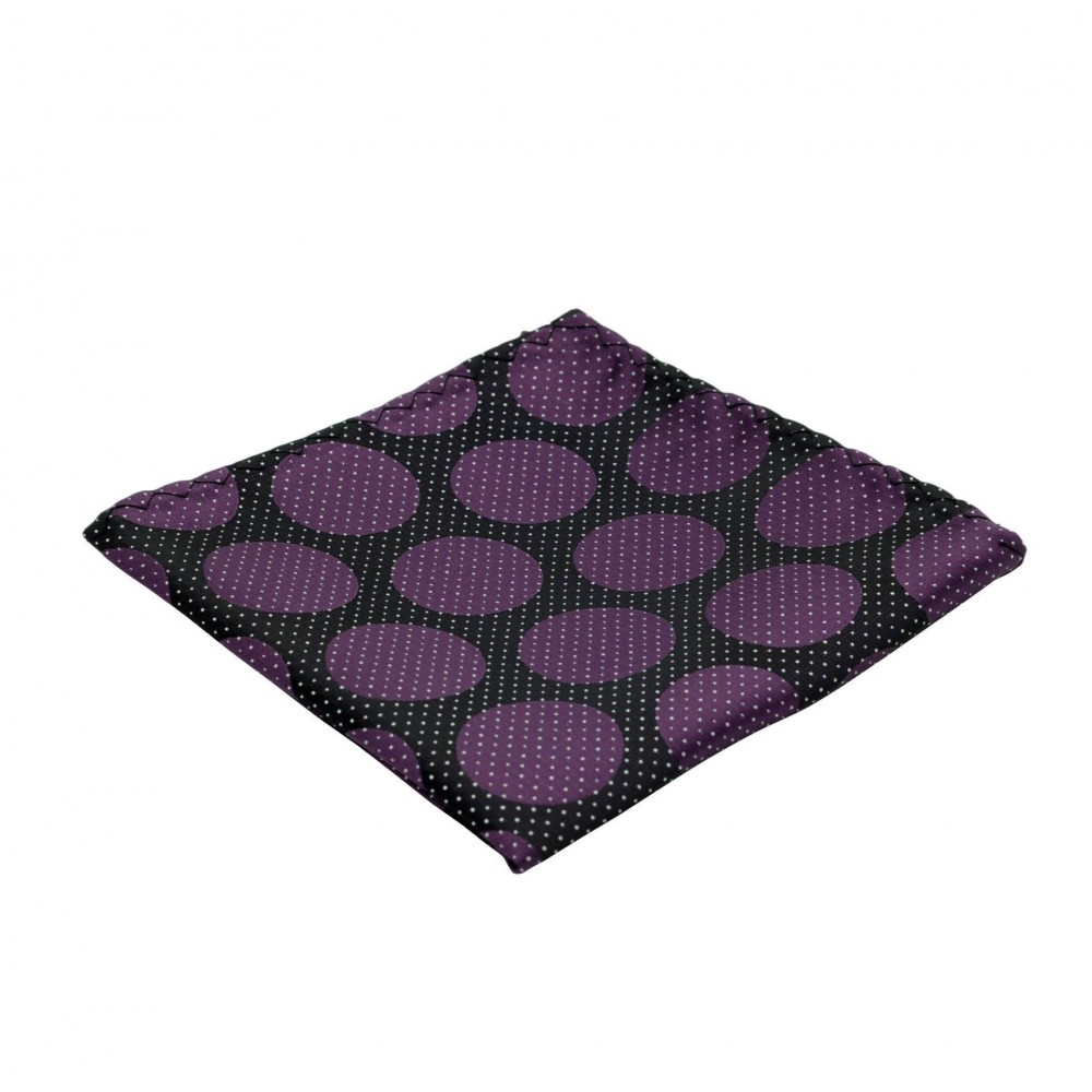 Pochette de costume fins et gros Pois. Noir à pois blancs et violet