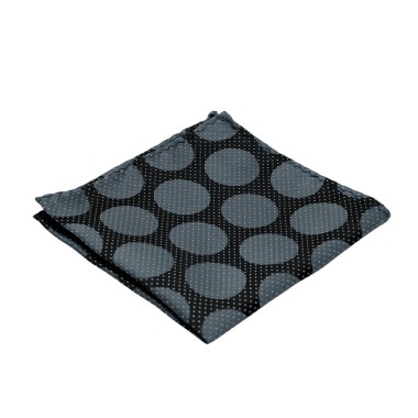 Pochette de costume fins et gros Pois. Noir à pois blancs et gris