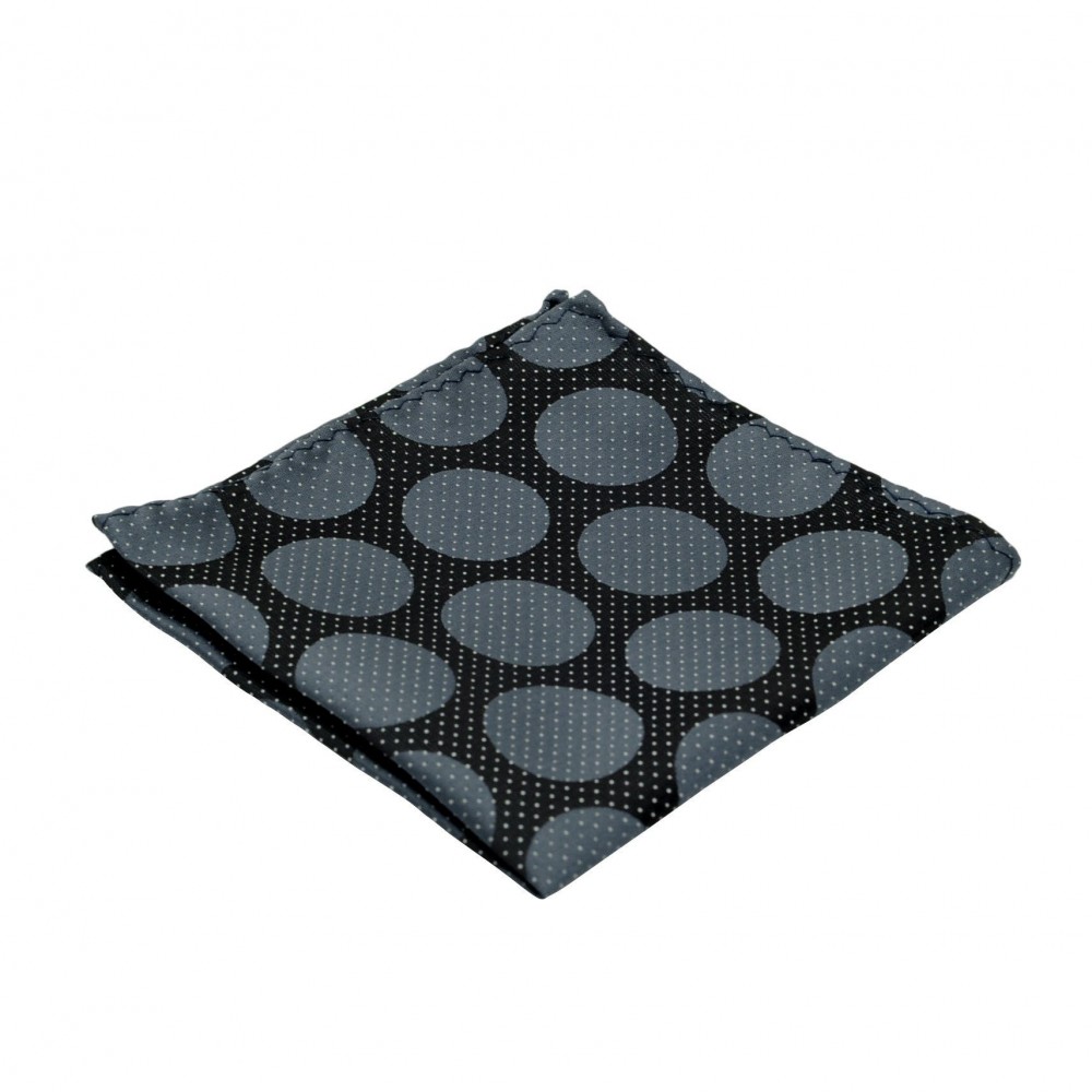 Pochette de costume fins et gros Pois. Noir à pois blancs et gris