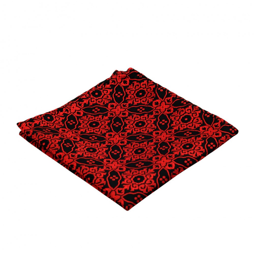 Pochette de costume homme. Noir à motifs rouges