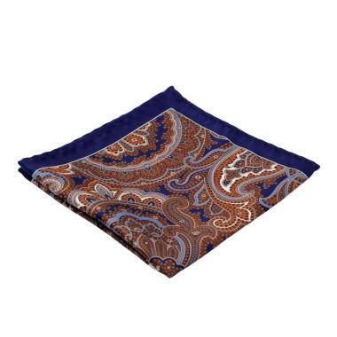 Pochette de costume homme. Bleu marine et Marron à grands Paisley