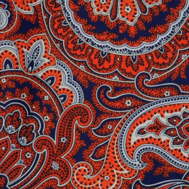 Pochette de costume homme. Bleu marine et Orange à grands Paisley 2