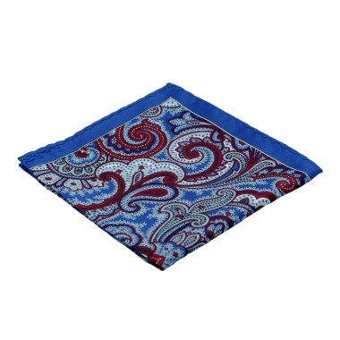 Pochette de costume homme. Bleu et Bordeaux à grands Paisley