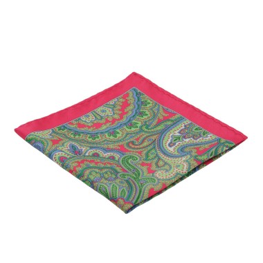 Pochette de costume homme. Fuchsia et Vert à grands Paisley