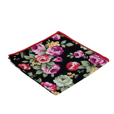 Pochette de costume homme Liberty à grandes fleurs. Noir à liseret