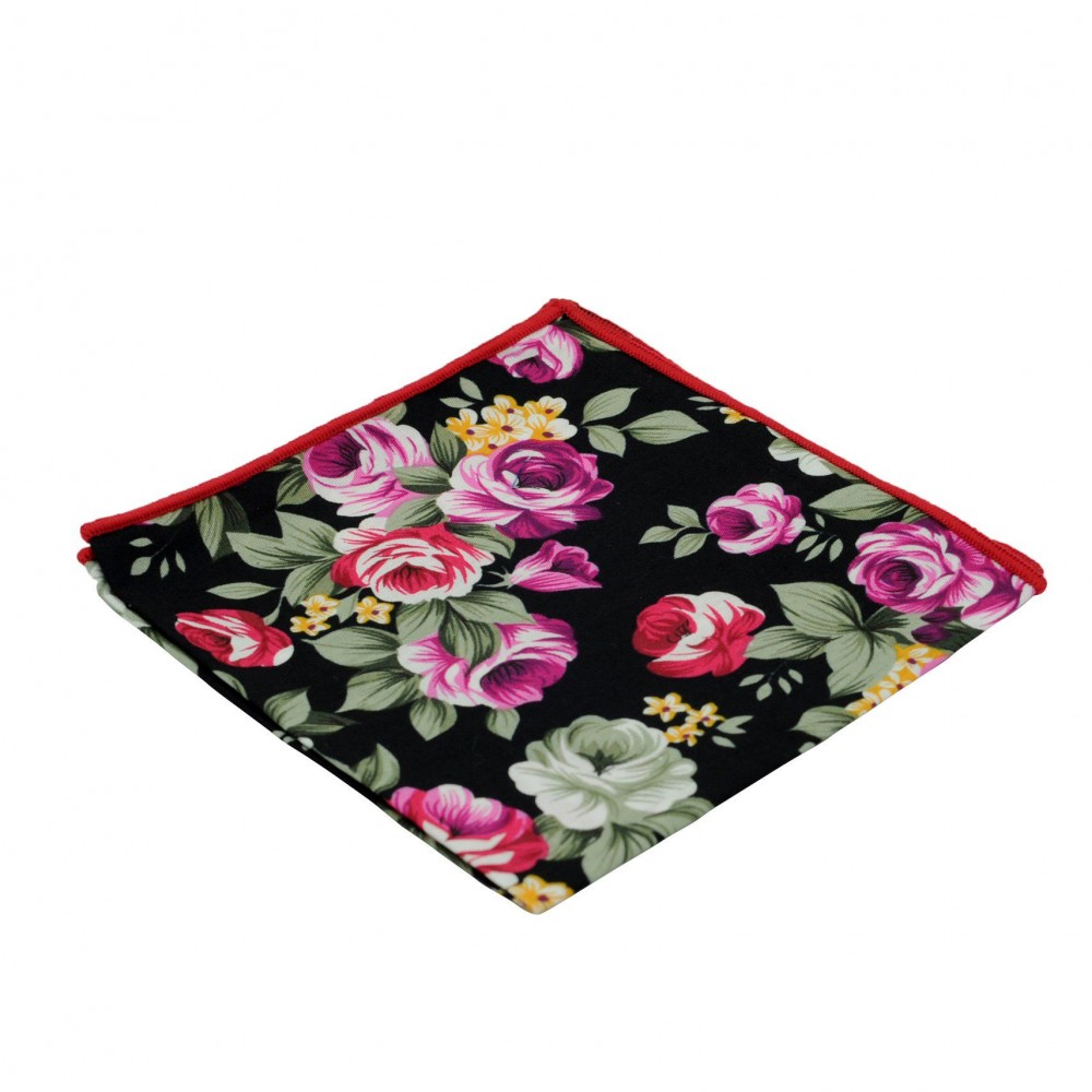 Pochette de costume homme Liberty à grandes fleurs. Noir à liseret