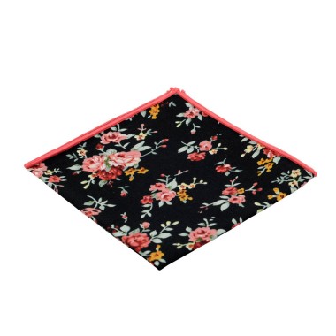 Pochette de costume homme Liberty à fleurs. Noir à liseret