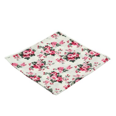 Pochette de costume homme Liberty à fleurs roses. Blanc à liseret