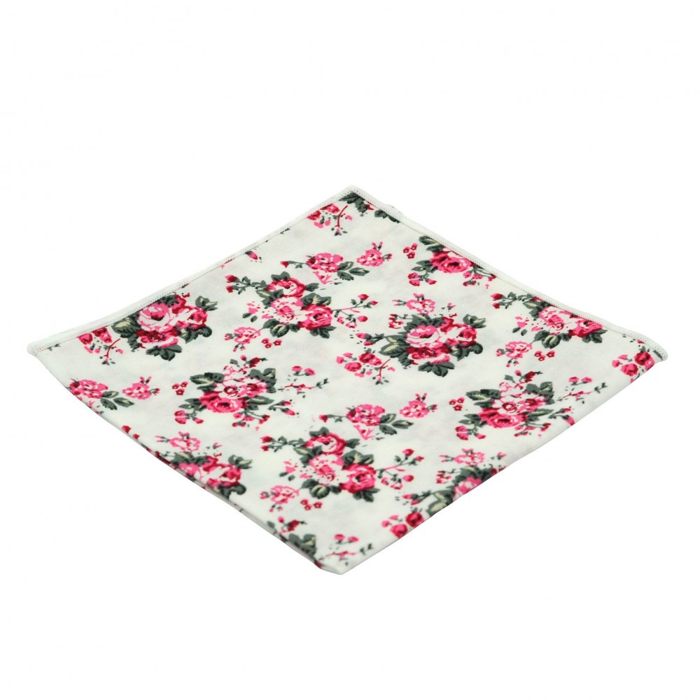 Pochette de costume homme Liberty à fleurs roses. Blanc à liseret