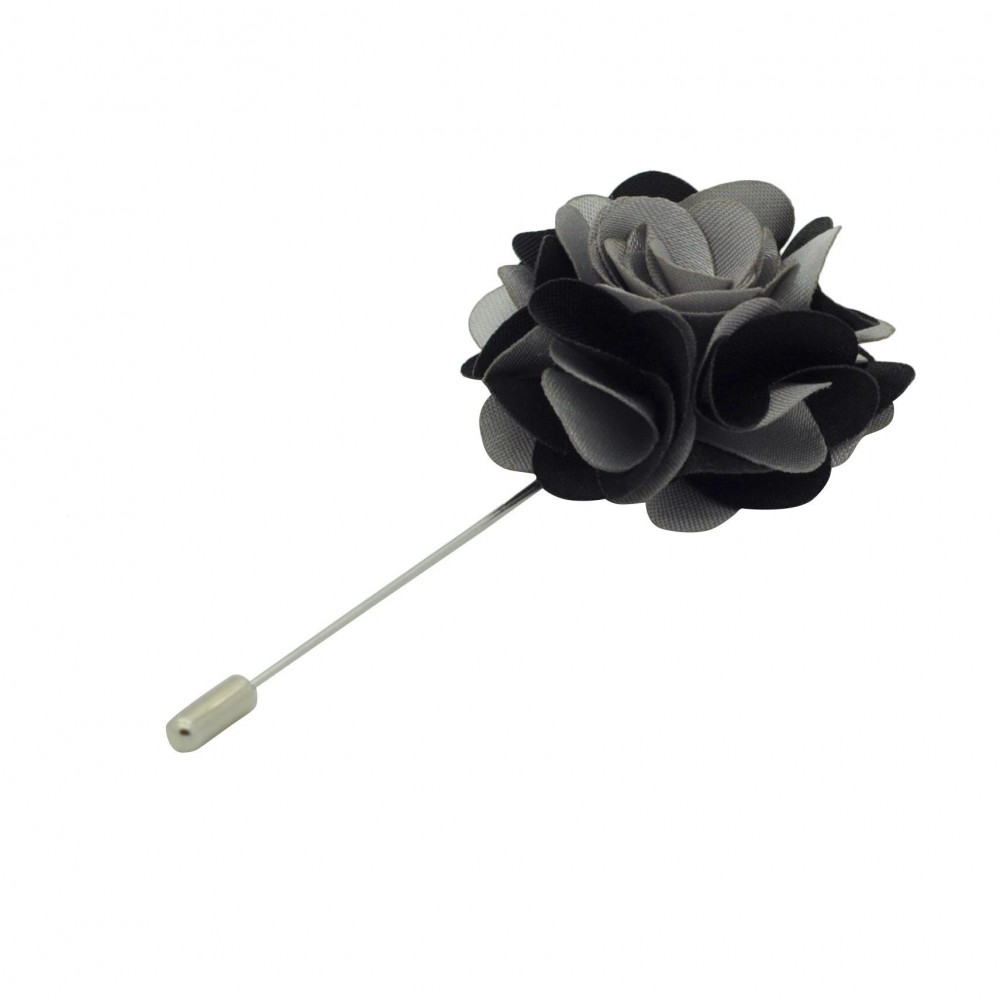 Broche Fleur bicolore Gris et Noir pour boutonnière de costume homme