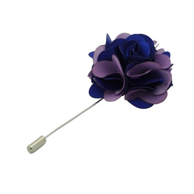 Broche Fleur bicolore Bleu et Parme pour boutonnière de costume homme