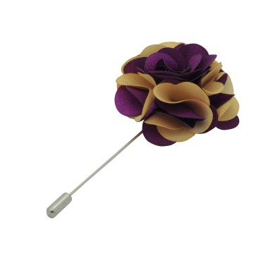 Broche Fleur bicolore Prune et Beige pour boutonnière de costume homme