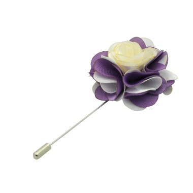 Broche Fleur bicolore Blanc et Parme pour boutonnière de costume homme