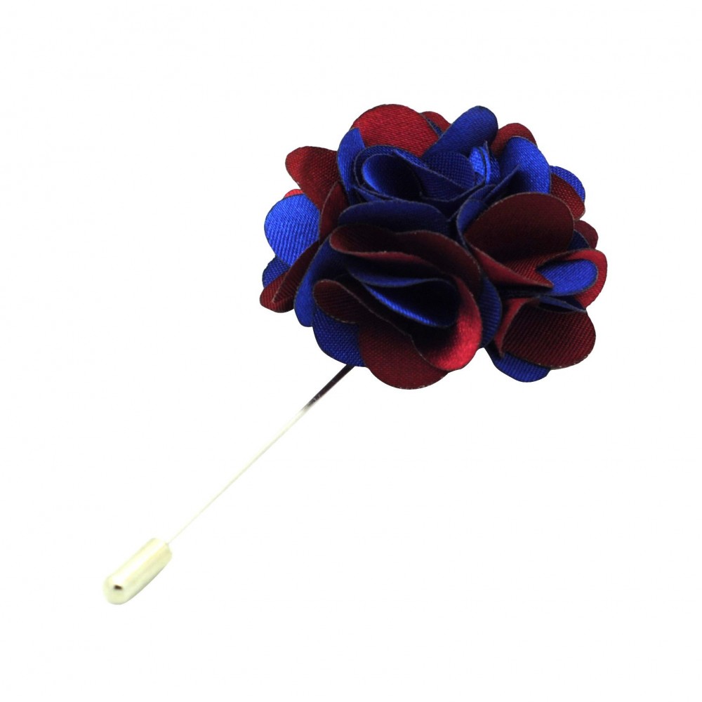 Broche Fleur bicolore Bleu et Bordeaux pour boutonnière de costume homme