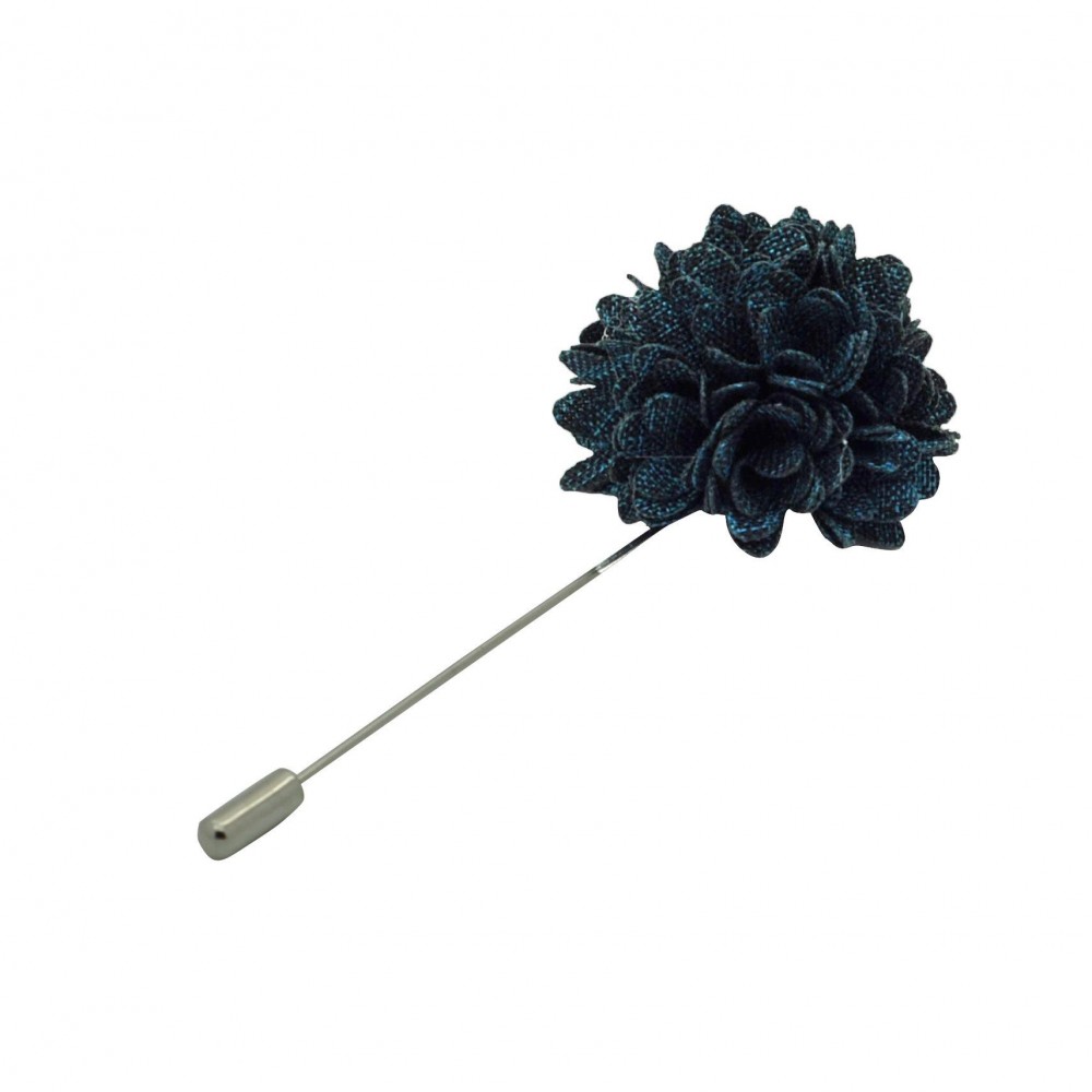 Broche Pompon Bleu canard pour boutonnière de costume homme