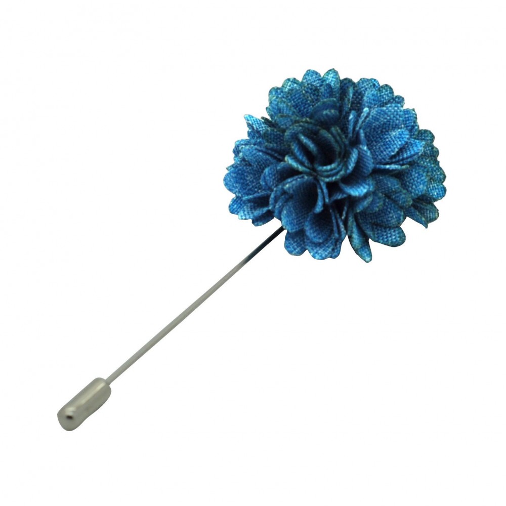 Broche Pompon Bleu turquoise pour boutonnière de costume homme