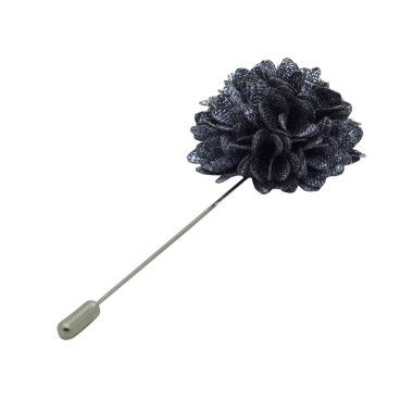 Broche Pompon Gris bleu pour boutonnière de costume homme