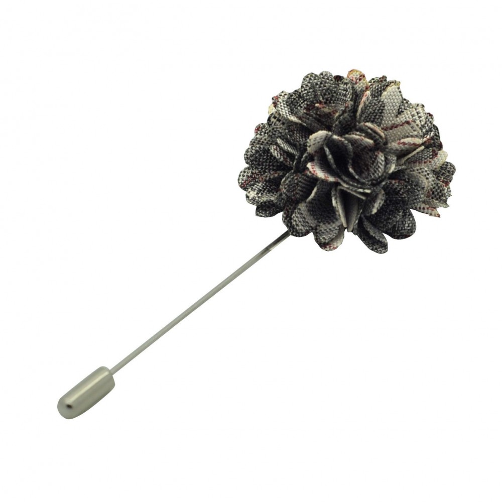 Broche Pompon Gris carreaux pour boutonnière de costume homme