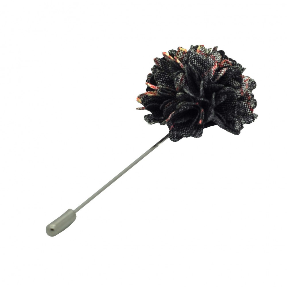 Broche Pompon Gris anthracite carreaux pour boutonnière de costume homme