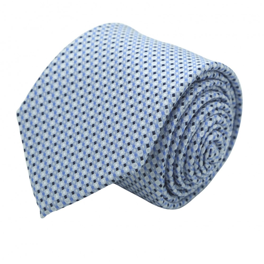 Cravate Classique Homme. Bleu Ciel à motifs carrés noir et blanc