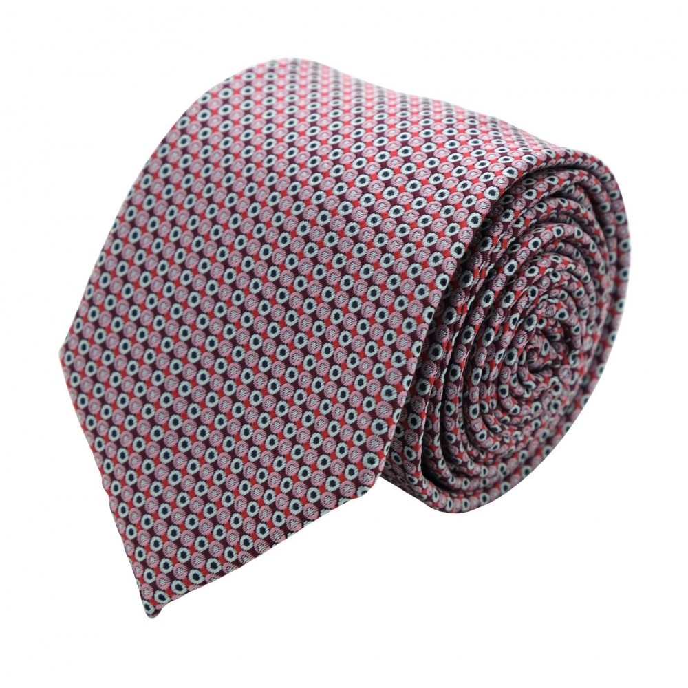 Cravate Classique Homme. Rose à motifs ronds noir, blanc et rouge