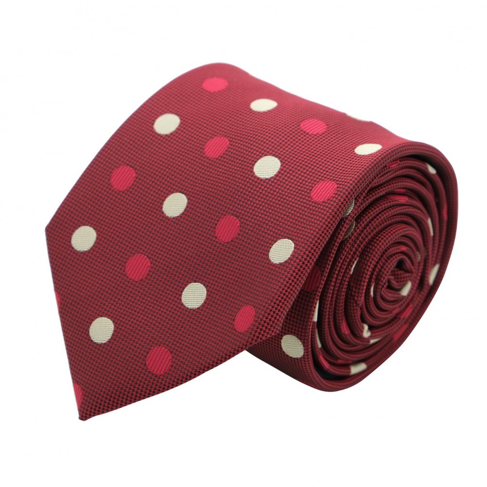 Cravate Classique Homme. Rouge à gros pois rouge et blanc