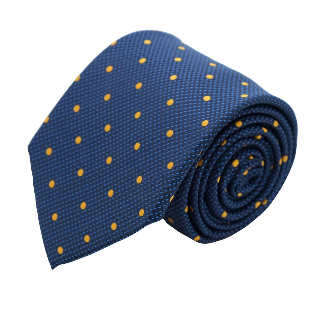 Cravate Classique Homme. Bleu à pois oranges